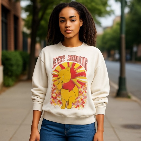 Winnie the Pooh "Keep Smiling" Crewneck Sweatshirt – Disney – White – Size XL - Picture 1 of 10